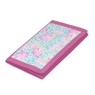 Pink Trifold Nylon Wallet: Roses and Butterflies Tri-fold Wallet