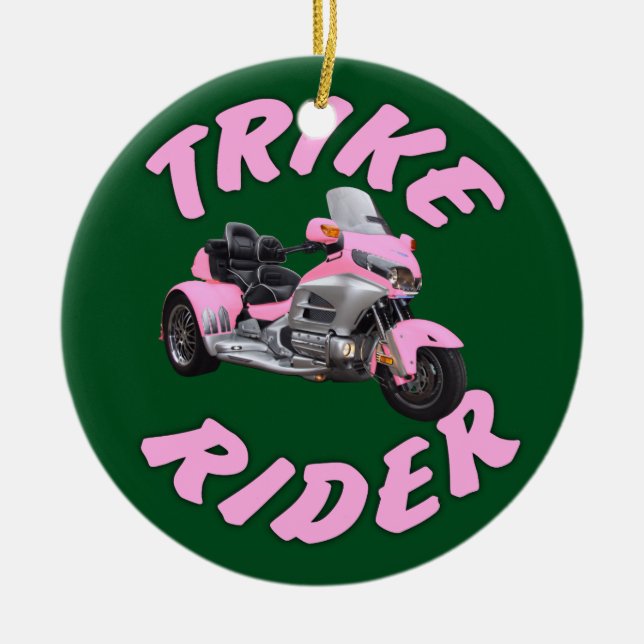 Pink Trike Rider Ceramic Ornament (Front)