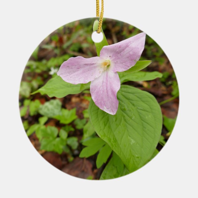 Pink Trillium Flower Ceramic Ornament (Front)