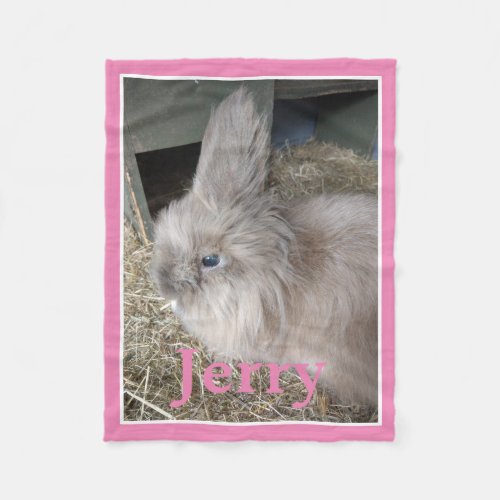 Pink Trim Bunny Lovers Custom Photo and Name Fleece Blanket