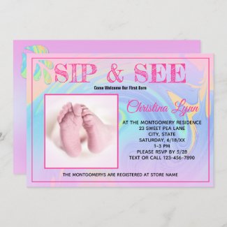 Pink Trim New Born Sip and See Custom Photo
