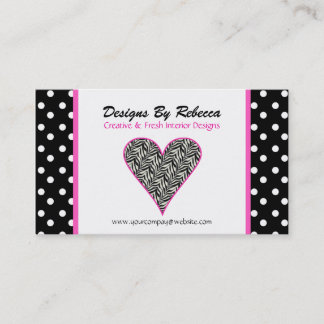 Pink Trim Zebra Print Heart Business Card