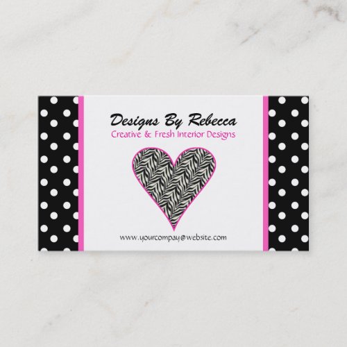 Pink Trim Zebra Print Heart Business Card