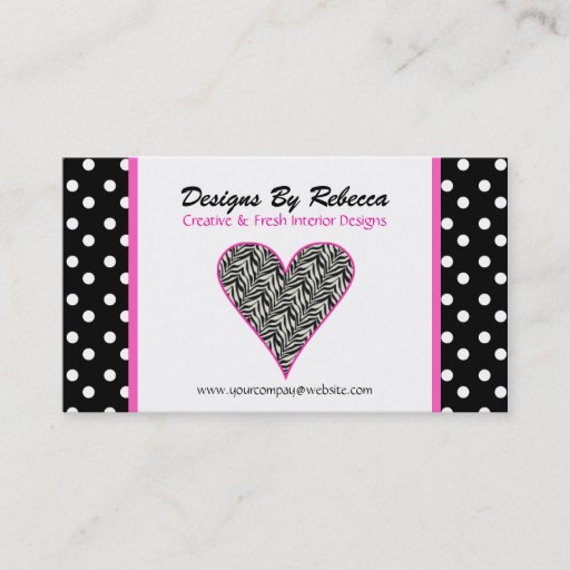 Customizable Pink Trim Zebra Print Heart Business Card