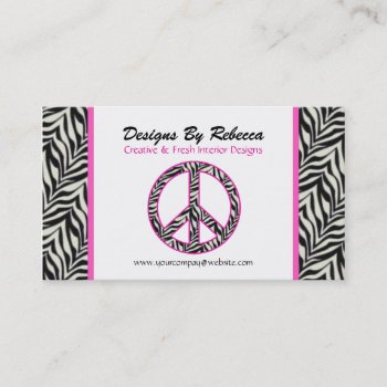 Pink Trimmed Zebra Peace Sign Business Card by SayItNow at Zazzle