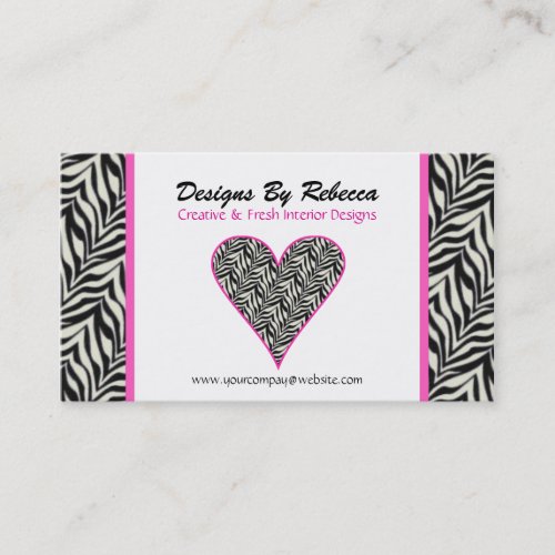 Pink Trimmed Zebra Print Heart Business Card