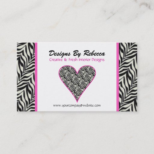 Customizable Pink Trimmed Zebra Print Heart Business Card