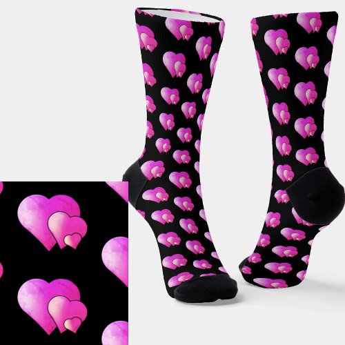 Pink Triple Hearts on Black Socks