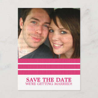 Pink Triple Stripe Save the Date Postcard