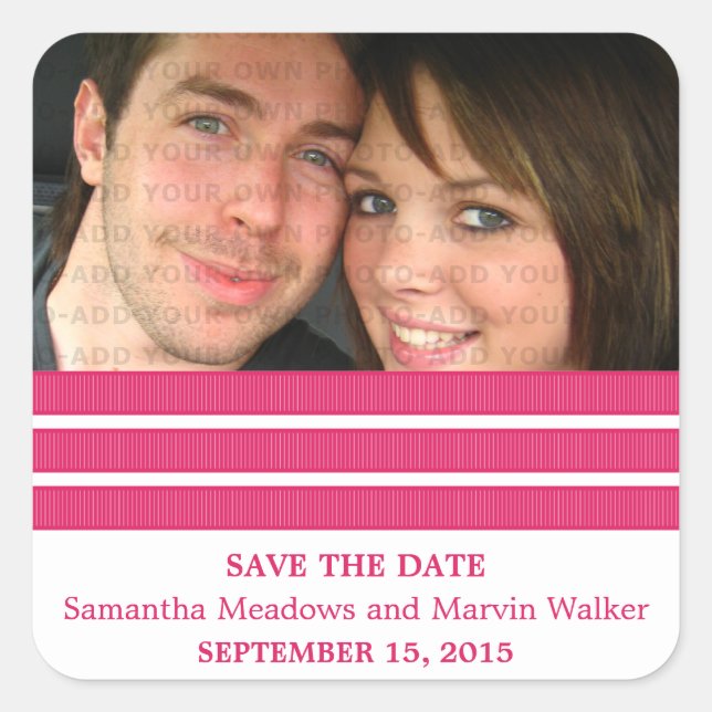 Pink Triple Stripe Save the Date Stickers (Front)