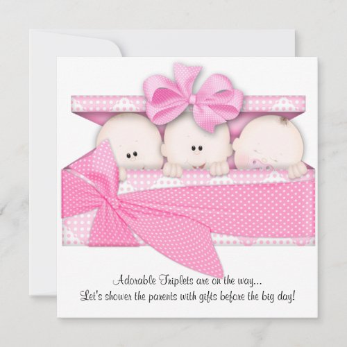Pink Triplet Baby Shower Invitation Announcement