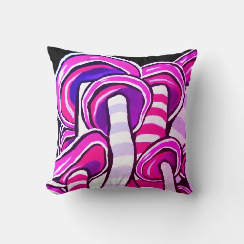 Pink Trippy Psychedelic Mushrooms Hippie Print Throw Pillow