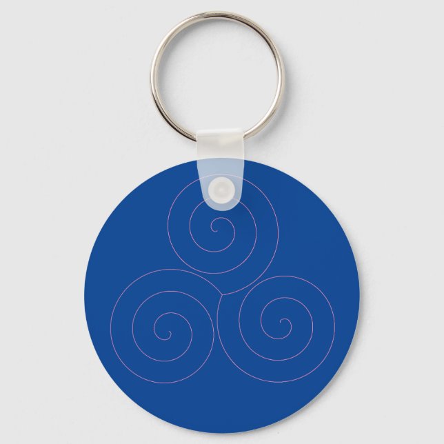 Pink Triskele on Blue Background Keychain (Front)