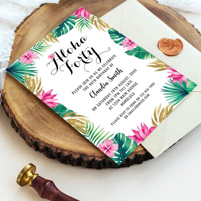 Pink Tropical 40th Birthday Invitation (Creator Uploaded)