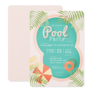Pink Tropical Adult Pool Party Invitation