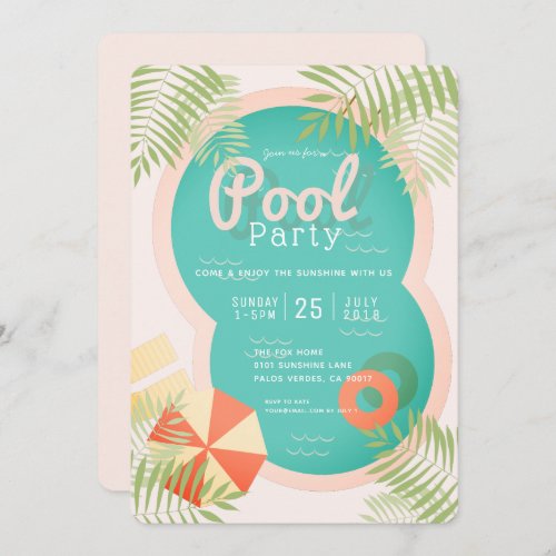 Pink Tropical Adult Pool Party Invitation