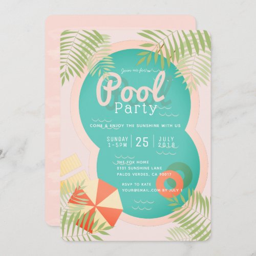 Pink Tropical Adult Pool Party Invitation