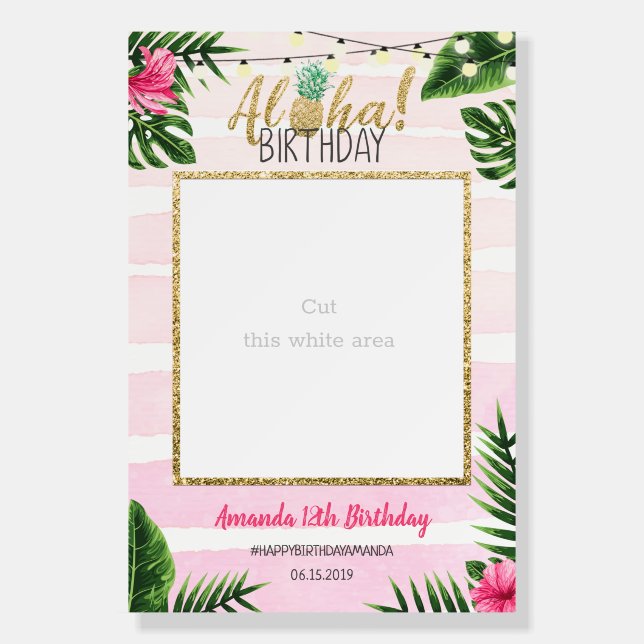 Pink Tropical Aloha Birthday Photo Booth Foam Board (Front)