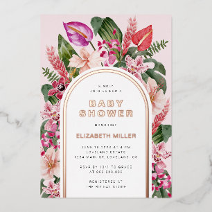 Pink Tropical Baby Shower Foil Invitation