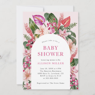 Pink Tropical Baby Shower Invitation