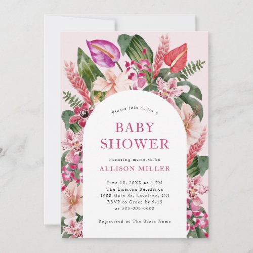Pink Tropical Baby Shower Invitation