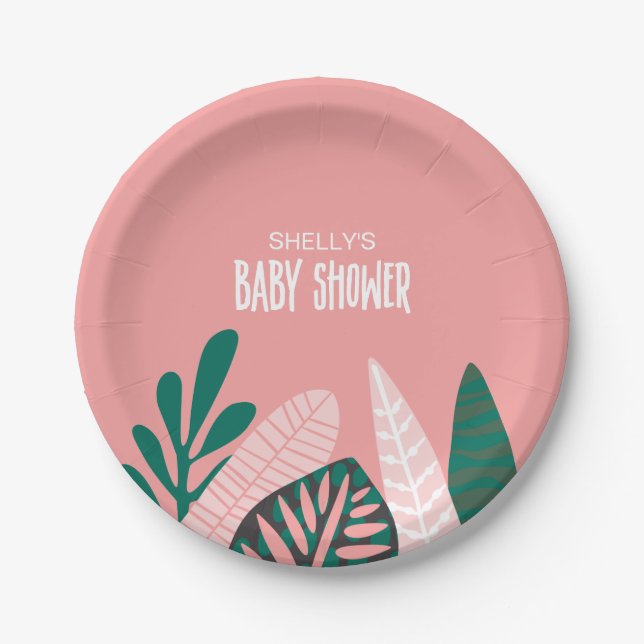 Pink Tropical Baby Shower Paper Plates (Front)
