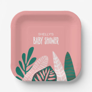Pink Tropical Baby Shower Paper Plates