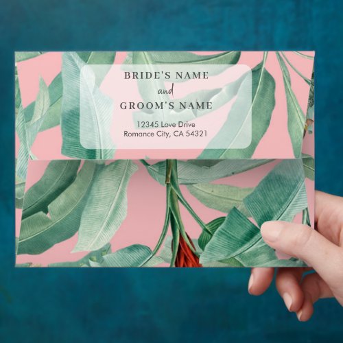 Pink Tropical Banana Palm Leaves Wedding 5x7 Envelope