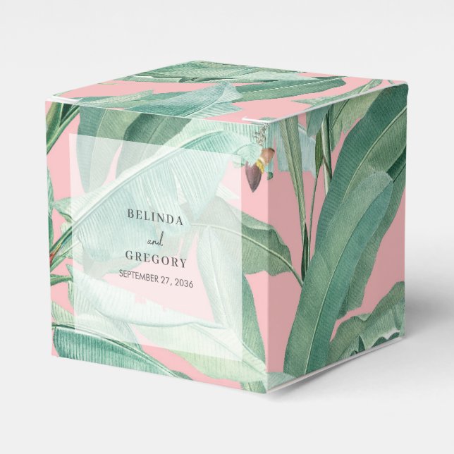 Pink Tropical Banana Palm Leaves Wedding Favor Favor Boxes (Front Side)