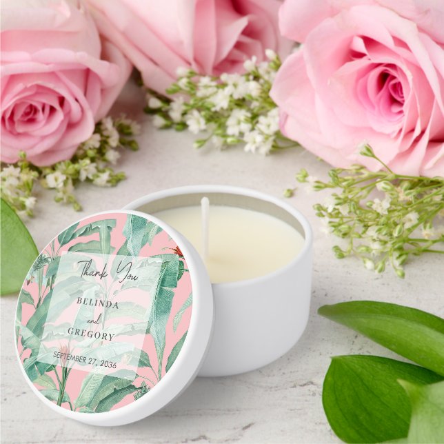 Pink Tropical Banana Palm Leaves Wedding Favor Mini Candle Favors (Insitu (Wedding))
