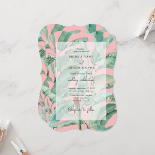 Pink Tropical Banana Palm Leaves Wedding Invitation