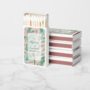 Pink Tropical Banana Palm Leaves Wedding  Matchboxes