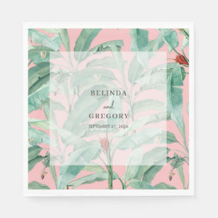 Pink Tropical Banana Palm Leaves Wedding Napkins