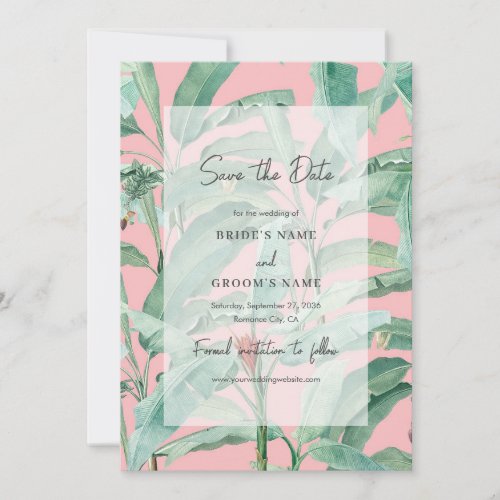 Pink Tropical Banana Palm Leaves Wedding Save The Date