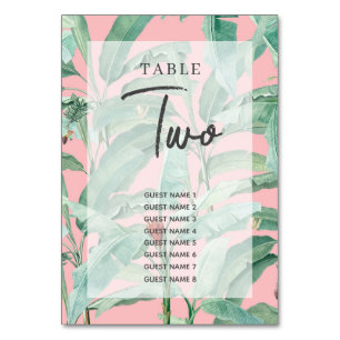 Pink Tropical Banana Palm Leaves Wedding Table Number