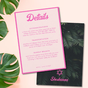Pink Tropical Bat Mitzvah Details Enclosure Card