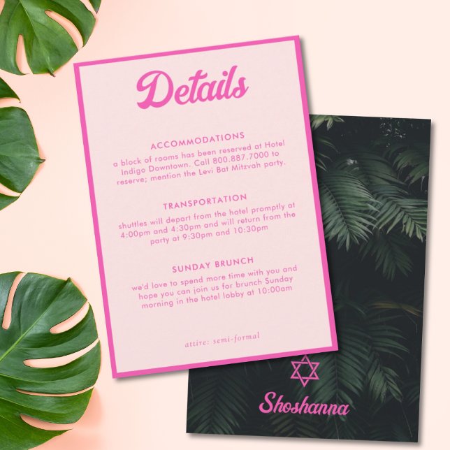 Pink Tropical Bat Mitzvah Details Enclosure Card (Pink Tropical Bat Mitzvah Details Enclosure Card
)