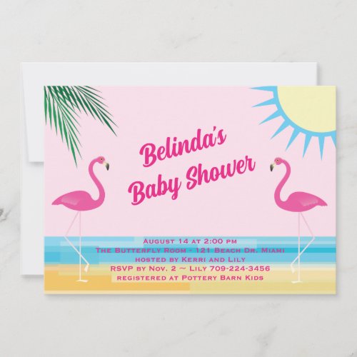 Pink Tropical Beach Baby Shower Invitation