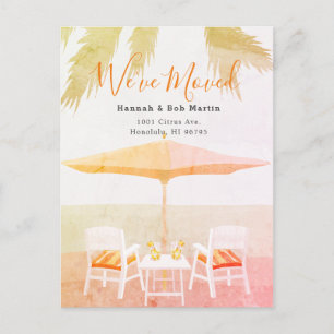 Pink Tropical Beach Chairs Moving Announcement Postcard