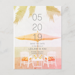 Pink Tropical Beach Chairs Save the Date Postcard