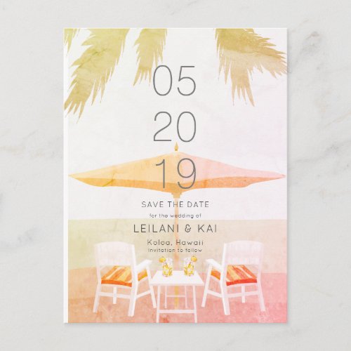 Pink Tropical Beach Chairs Save the Date Postcard