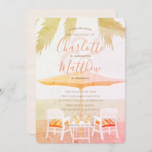 Pink Tropical Beach Chairs Wedding Invitation