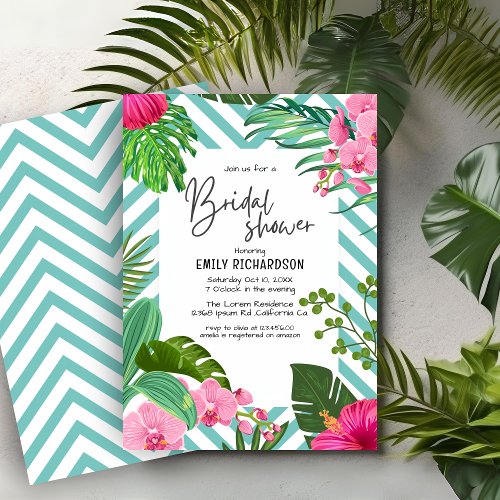 Pink Tropical Beach Floral Bridal Shower  Invitation