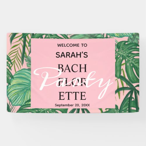 Pink Tropical Beach Palm Bachelorette Welcome  Banner