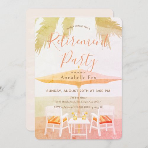 Pink Tropical Beach Retirement Party Invitation