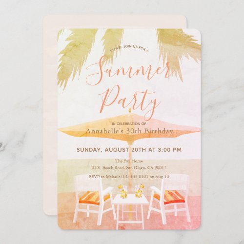 Pink Tropical Beach Summer Party Invitation