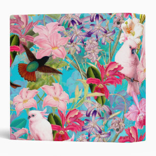 Pink Tropical Bird And Orchid Flower Pattern 3 Ring Binder