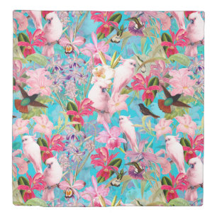 Pink Tropical Bird And Orchid Flower Pattern Duvet Cover