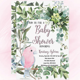 Pink Tropical Bird Watercolor Baby Shower Invitation