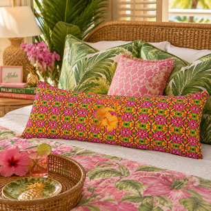 Pink Tropical Bohemian Hibiscus Monogram Body Pillow